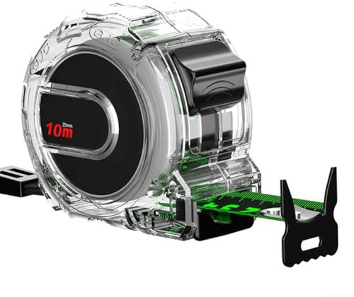 Eawfgtuw Mètre ruban en acier inoxydable 10 m x 25 mm fluorescent étanche avec coque en polycarbonate polycarbonate échelle de haute précision pour décoration de chantier de construction, mesure de la