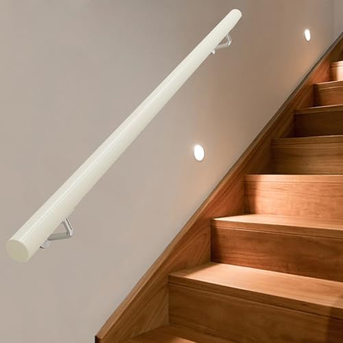 Massivholz-Treppen-Handlauf-Set, weißer Baluster mit Treppenstufen-Design, 130 cm Länge, einfache Installation für Treppengeländer