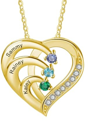 Ashleymade Personalisierte Namenskette Silber 925 Halskette Damen Herz Anhänger mit Namen Gravur Mutter Tochter Kette Geschenk für Muttertag Valentinstag Weihnachten