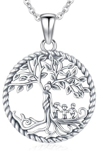 Friggem Collier Arbre de vie pour Femmes 925 Argent Sterling Arbre de Vie Mère Enfant Pendentif et Collier Arbre Généalogique, Bijoux Cadeaux pour Femmes Mamans Filles