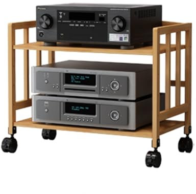 Mueble Equipo HiFi Estante De Audio con Altura Ajustable, De Bambú, con Ruedas para Amplificadores, Organizador De Componentes Estéreo para Entretenimiento(H-53cm/20.9in,L-50cm/19in)