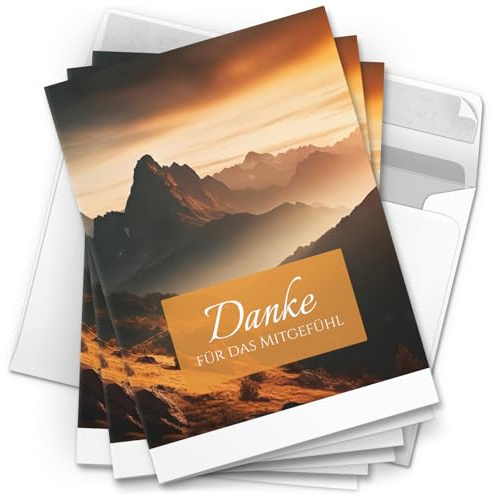 Danksagungskarten Trauer – 10 Klappkarten mit Umschlägen – Motiv: Berg im Nebel – Trauerkarten Danksagung mit Text – Dankeskarten Trauer nach Beerdigung