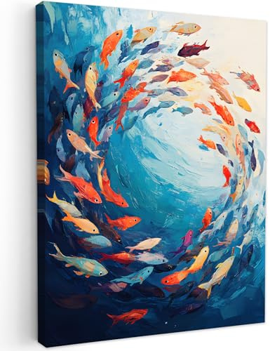 MuchoWow© Leinwand Bilder Wanddeko Wohnzimmer Aesthetic Room Decor Deko | 30x40 cm - Zimmer Wandbilder Modern Bild auf Meer - Fische - Farbenfroh - Dynamisch