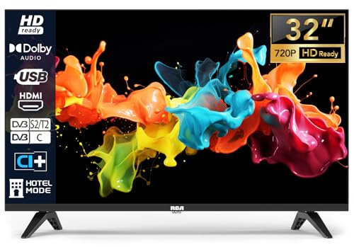RCA Fernseher 32 Zoll (80 cm), LED HD TV ohne Smart-Funktionen mit Triple Tuner (DVB-C / T2 / S2), HDMI, CI+, USB-Mediaplayer, Hotelmodus, Dolby Audio