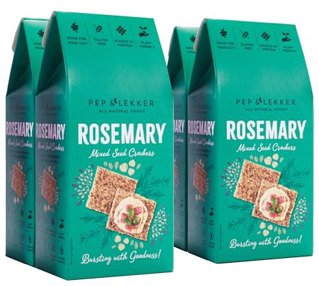 Pep & Lekker Gluten Free Crackers, Seed Crackers, Plant Based, No Added Sugar, Healthy Gut, High Fibre, All Natural, Vegan, Gluten Free Snacks, Rosemary Variety Pack (4 x 110g)