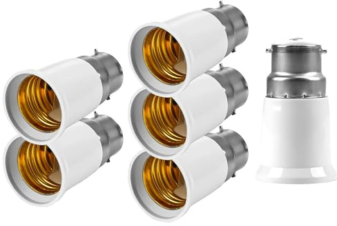 6 Pcs B22 to E27 Adapter, Bayonet to Screw Bulb Adapter, Bulb Adapter Bayonet to Screw, Plastic Structure, Suitable for Pendant Lights, Chandeliers, and Ceiling Fixtures ﻿