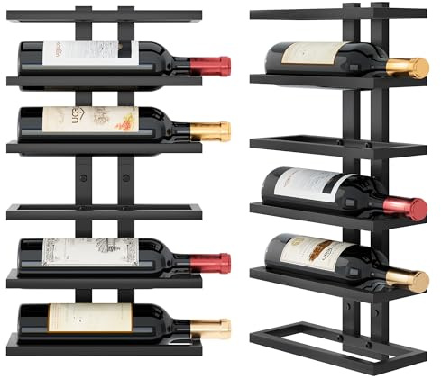 Hoctieon 6 Tier Wall Mount Wine Rack, Wall Racks for Wine Bottles Display and Storage, Hanging Bottle Organizer for Living Room, Kitchen, Wine Cellar, Bar, Black