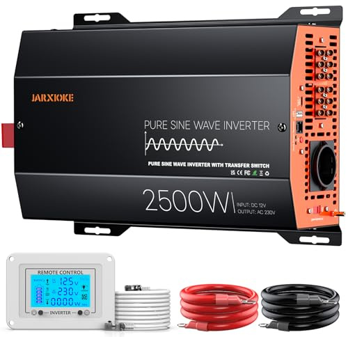 Onduleur 2500W Convertisseur Pur Sinus 12V/230V Off-Grid avec Commutateur Automatique réseau/Batterie, Bornes d'entrée/Sortie AC,Télécommande LCD,pour Camping-Cars, Camion,Caravane,Bateau