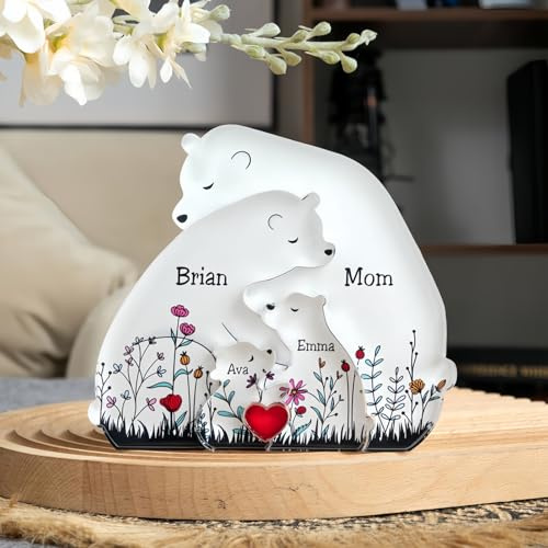 Drawelry Personalisierte Bär Statue Holzpuzzle mit 2-9 Namen Gravur Dekoration Holz Handwerk Bären Familien Skulptur Puzzle Deko Ornament Weihnachte Geburtstag Geschenk für Familie Freunde Paare (A16)