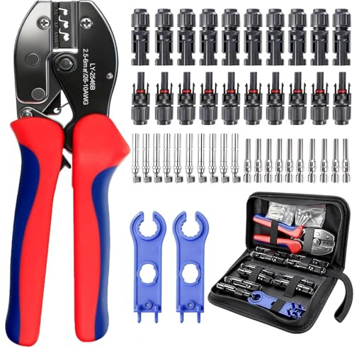 ZQEJEFD Kit Crimpatura per Impianti Fotovoltaici per 2.5/4/6 mm², con 1 Pinza Crimpatrice, 10 paia Connettori Fotovoltaici, 10 paia Connettori Maschio/Femmina, 2 Chiave, per Impianto Fotovoltaico