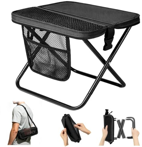 TZEKING Sgabello Pieghevole Portatile 31x28x30cm, Sgabello da Campeggio Leggero con Borsa Portaoggetti, Mini Sedia Pieghevole Resistente 120kg per Pesca, Escursioni, Viaggi, Spiaggia