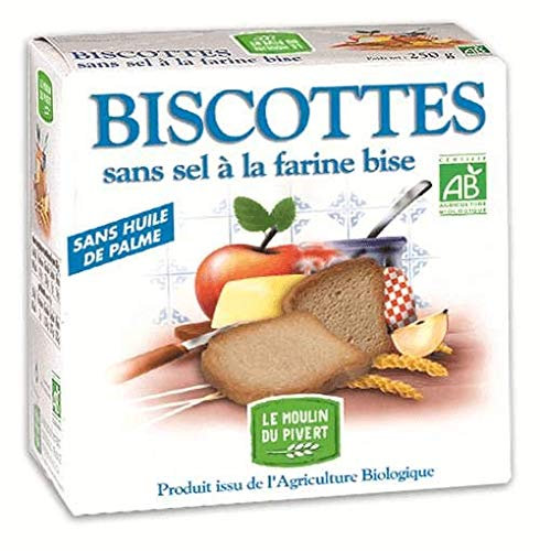 MOULIN DU PIVERT Biscottes à la farine Bise sans sel sans sucres 270G Bio -