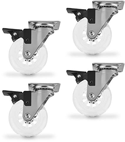 SOTECH 4 Stück Lenkrollen SWIFT Rollen-Ø 75 mm transparent | mit Feststellfunktion, Transportrollen belastbar bis 140 kg (35 kg pro Möbelrolle), Höhe 96 mm