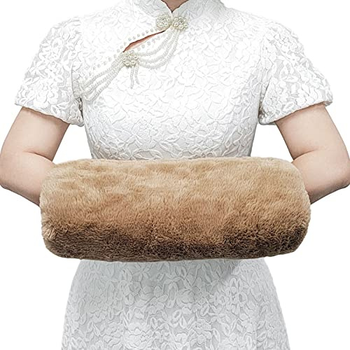 Wed2BB Faux Fur Hand Muffs Women Warm Faux Fur Muffs Khaki