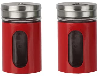 Red Salt Pepper Shakers Retro Spice Jars Glass - Set of 2