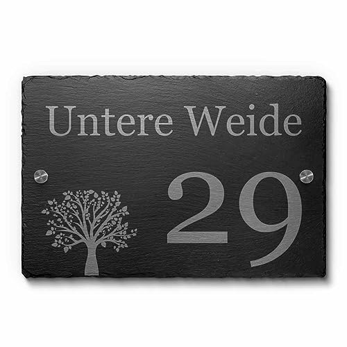 Premium Hausnummer aus einzigartigem Schiefer mit Gravur Zahlen und Ziffern Größe: 22x14 cm o. 30x20 cm Schiefer Schild Hausnummern mit Abstandshaltern