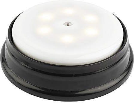 Ideen mit Herz Plateau Tournant - Socle Lumineux Rotatif - Fonctionne Avec Piles - Éclairage LED - Fonction Minuterie - Assiette de Présentation (Noir/Blanc)