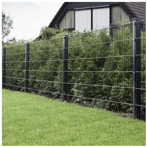 HORI® Doppelstabmattenzaun Komplettset 6/5/6 Zaun Gartenzaun mit Abdeckschiene – 2 Zaunelemente 200 cm & 3 Pfosten zum Einbetonieren Höhe 83 cm I Länge 6 m I Anthrazit I RAL 7016