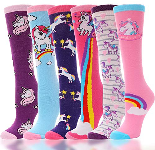 ANTSANG Mädchen Kniestrümpfe 6 Paar für Kinder Geschenke Lange Lustige Kindersocken Tier Baumwolle Socken 3-12 Jahre | Rutschfeste, kuschelige Fleece, elastische Bündchen, glatte Zehenpartie, langlebig, flauschig, gemütlich, Plüsch