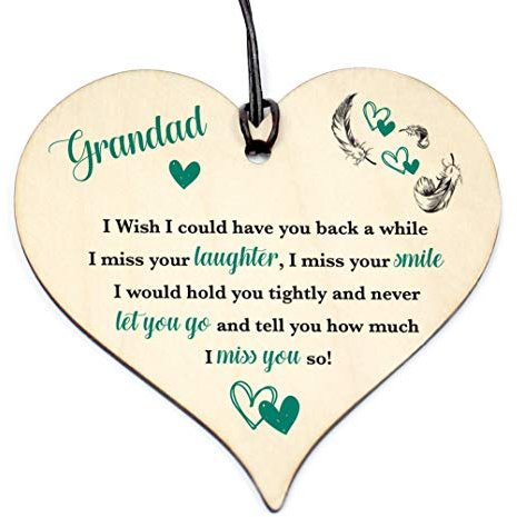Handmade Wooden Hanging Heart Plaque Keepsake GRANDAD have you back Sign Memorial Birthday Gift Grave #1146