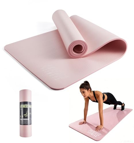 Phoenix Fitness RY1547 Exercise NBR Fitness Yoga Mat - Double Sided Anti Slip High Density Floor Mat - 185 x 61 cm - 15mm Thick with Carry Strap, Pink