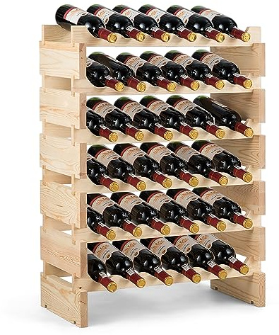 GOPLUS Botellero de Vino de Pino para 36 Botellas, Botellero Vertical con 6 Niveles Apilable, Diseño Inclinado, Estantería Compacta para Cocina, Bar, Bodega y Hogar, Gran Espacio, 63x28x85 cm, Natural