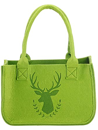 ecosoul Tasche hellgrün Aufbewahrungstasche aus Filz mit Hirsch Shopper Einkaufstasche mit Henkel Holztasche Handtasche Schultertasche Kaminholz 1 Stück (45x25x28 cm)