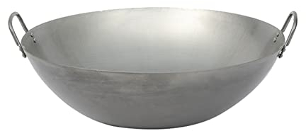 YYUINU Kommerzieller Großer Wok Aus Eisen, Altmodischer Unbeschichteter Binauraler Wok Aus Schmiedeeisen, Traditioneller Wok mit Rundem Boden,60cm