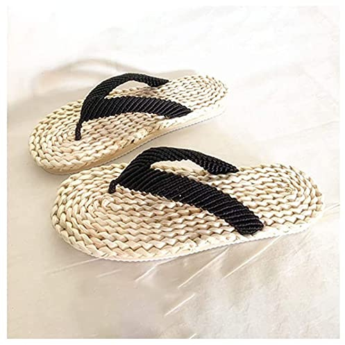 FOURTOC Tongs en Paille Hommes Femmes, Pantoufles D'été Sandales en Lin de Paille à la Mode Tongs Confortables Chaussures Décontractées Antidérapantes en Tongs Pantoufles,Grass Color,US12/EU44