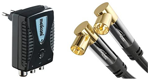 Meliconi AMP200 Amplificatore di Segnale Digitale Da Interni Con Filtro LTE & KabelDirekt – 0,5m Cavo Antenna Coassiale 90°, PRO Series