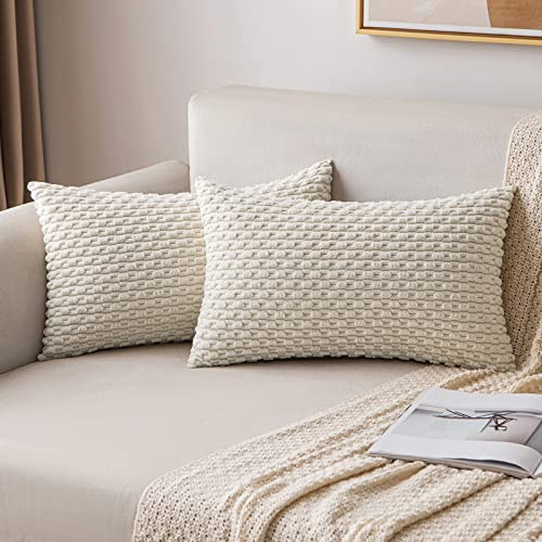 MIULEE 2er Set Kissenbezug 30×50cm Kordsamt Ananas-Ähren Cremeweiß | Moderne Struktur Weich Dekorativ Vielseitig Pflegeleicht Langlebig Für Sofa Bett Wohnzimmer Schlafzimmer Und Gästezimmer