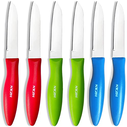 NTCZH Classic Paring Knives with Straight Edge, Spear Point Color Paring Knife Set of 6, Fruit and Vegetable Knife, Ultra Sharp Kitchen Knives, German Steel, PP Plastic Handle, red/Green/Blue
