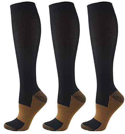HYCOPROT 3 paires Chaussettes de Compression pour Femmes et Hommes, Chaussettes de Contention 15-20 Mmhg Bas de Course Contention pour Fitness, Vol, Sport, Course, Cyclisme, Voyage