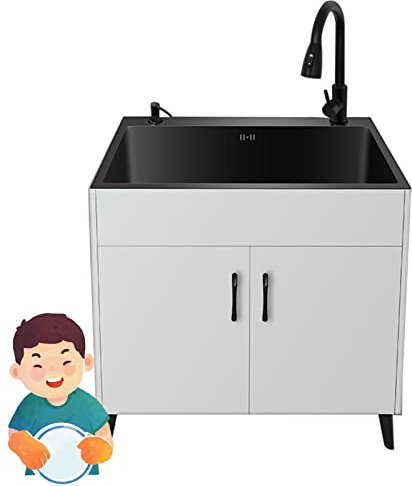 Spülenschrank Mit Wasserhahn,spülbecken edelstahl 1 Becken,Freistehende Küchenspüle Outdoor Indoor Utility Spüle,Kommerzielles Handwaschbecken Für Restaurant,Küche,Wäscherei,Garage ( Color : Wit , Siz