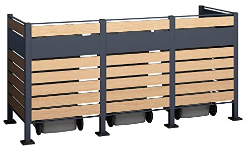 WESTMANN 3er Mülltonnenverkleidung Planum | Metall 240x90x120 cm Grau/Braun | Mülltonnen Sichtschutz & Mülltonnenbox für 3 Mülltonnen