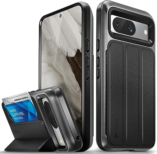 VENA vCommute for Google Pixel 8 Wallet Case, [Military Grade Drop Protection] (2023) Flip Leather Cover Slot Card Holder with Kickstand - Black