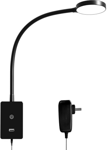 ENUOTEK Touch Dimmable LED Wall Mounted Bedside Reading Light, Black Flexible LED Wall Reading Lamp for Nightstand in Bedroom, 120° Wide Angle Neutral White Lighting, with 5V2A USB Output Port