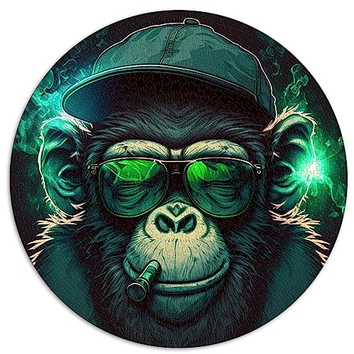 1000-teiliges Puzzle für Erwachsene, Marihuana-AFFE, kreisförmiges Puzzle für Erwachsene und Kinder ab 12 Jahren, Papppuzzle, Lernspiel, Herausforderungsspielzeug, Größe: 67,5 x 67,5