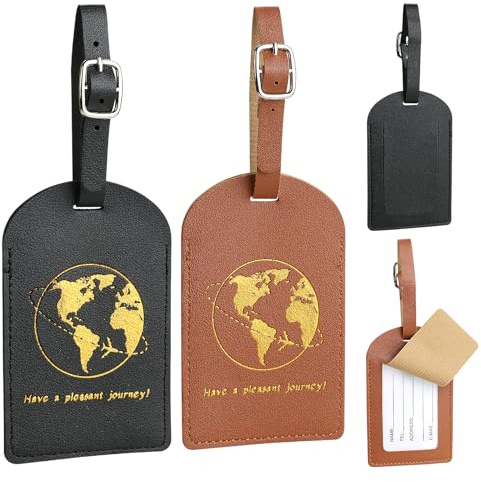 TRUEIN 2 PU Leder Gepäckanhänger, PU Personalisiertes Koffererkennungslabel Mit Verstellbarem Gurt & Datenschutzabdeckung, ID-Anhänger für Koffer, Reisezubehör für Rucksäcke, Taschen und Handtaschen