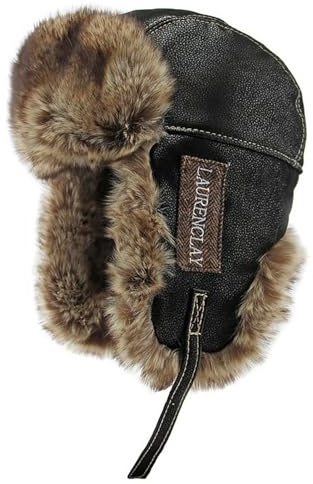 GIBZ Wintermütze aus Leder, Russische Cap aus Kunstfell mit Ohrenklappen, Warme und Dicke Fliegermütze, für Herren Damen