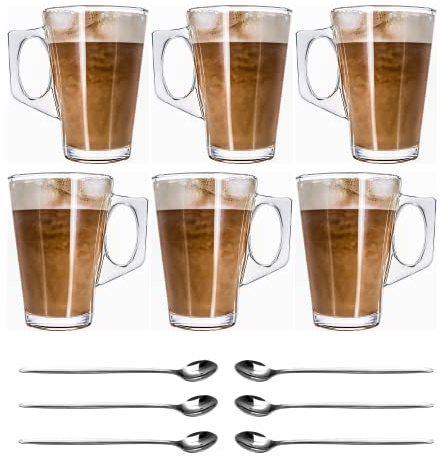 Crystals Glasses Set: 6 Latte Mugs, 240 ml, Temperature Resistant - Stylish Cups for Hot Drinks, Ideal for Latte, Espresso, Cappuccino & Hot Chocolate - Transparent