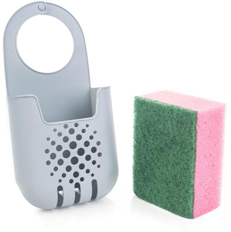 KADAX Schwammhalter, Abtropfgestell für Spülschwamm, Hängekorb zum Aufbewahren der Schwämme, Wasserhahnregal, Ordnungshelfer für Küche (Hellgrau)