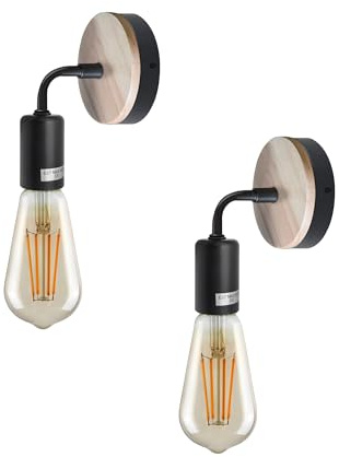 Retro Wall Lights for Living Room, 2 Pack Wooden Reading Light, Black Metal Indoor Decoration Wall Mounted Lamp, Easy to Install Wall Sconce for Bedroom, Living Room Not Battery Powered(2 Pack)