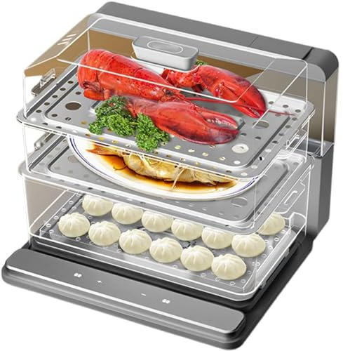 YOtat Vaporiera Elettrica, Vaporiera Elettrica Pieghevole A 3 Livelli Da 1100 W Con Vapore Da 20 Litri Di Grande Capacità Rilascio In 15 Secondi Appuntamento 24 Ore Per Carne Veg, Pesce, Riso