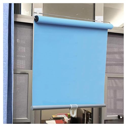 Einziehbarer Verdunkelungsrollos,Sonnenschutz Fenster Rollos,32cm 50cm 60cm 70cm 90cm 100cm Breit Tragbare Temporäre Jalousien,Thermorollo,Sichtschutzvorhänge,Ohne Bohren,Blue-140 * 130cm(55 * 51in)