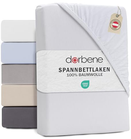 DarBene® Spannbettlaken 180x200cm Jersey Baumwolle, Bettlaken 180x200, Leintuch, Matratzenbezug Oeko-TEX zertifiziertes Spannbetttuch 180x200 cm, Spannleintuch 180x200, Bettbezug, Weiß