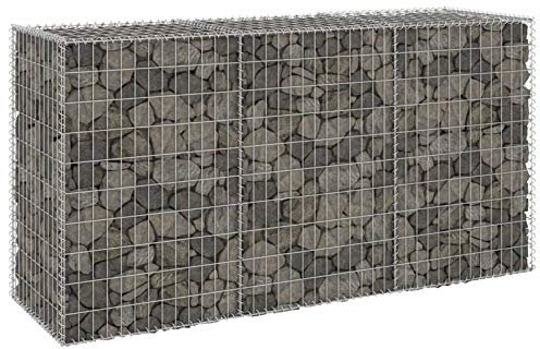 Iiaky Gabion Wall with Covers Galvanised Steel 200x60x100 cm,Gabion Wall Mesh Wire Stone Basket Galvanised Iron Stone Basket Outdoor Spiral Planter Retaining Wall