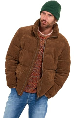 Joe Browns Men's Cord Quilted Funnel Neck Puffer Coat, Regular Fit, Dark Tan, XL