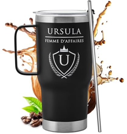 Maverton Mug Isotherme Personnalisé Noir 600 ml en Inox | Avec Paille Brosse de Nettoyage et Boîte, Chaud 6h/Froid 10h, Cadeau Anniversaire Homme Femme Couple, Mariage, Noel
