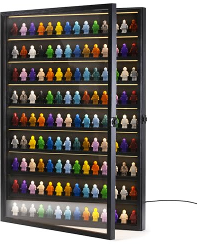 DisplayMore Large 126 Minifigures Miniature Display Case ,LED Building Block Toy Collectibles Display Box , Wall Mount Figure Display Cabinet with Acrylic Protected Clear Lockable Door